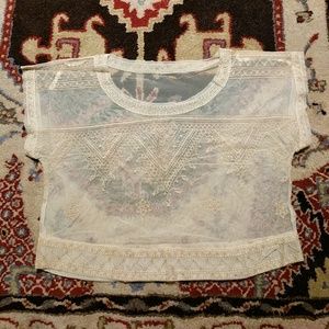 Free people embroidered mesh crop top xs cream